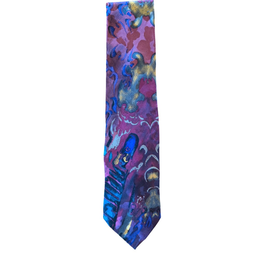 Nubio Collezione Esclusivo Artsy Silk Tie Mens Abstract Purple Red Blue Pattern